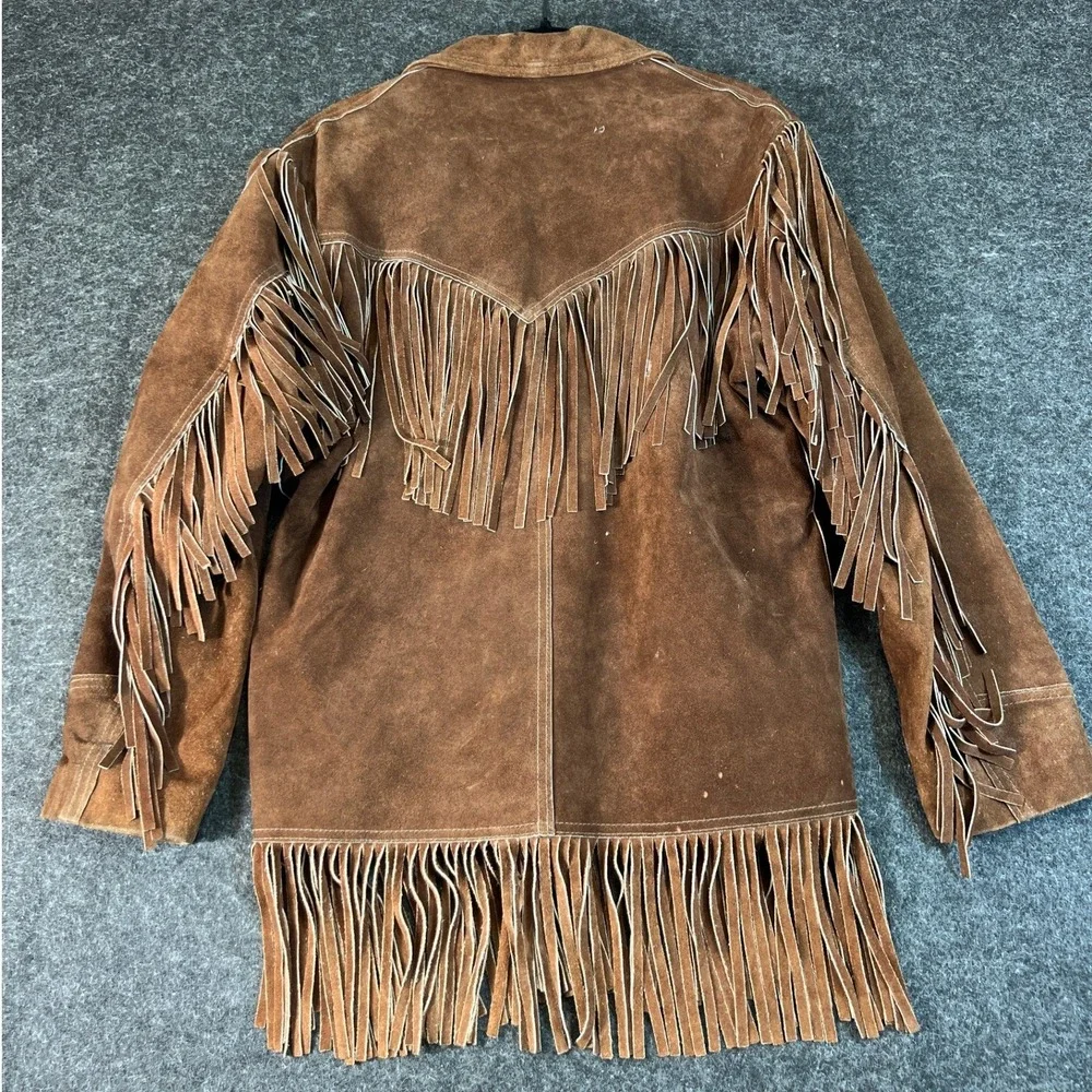 Vintage Golden Thread Brill Bros Brown Suede Fringe Western Jacket Mens 40